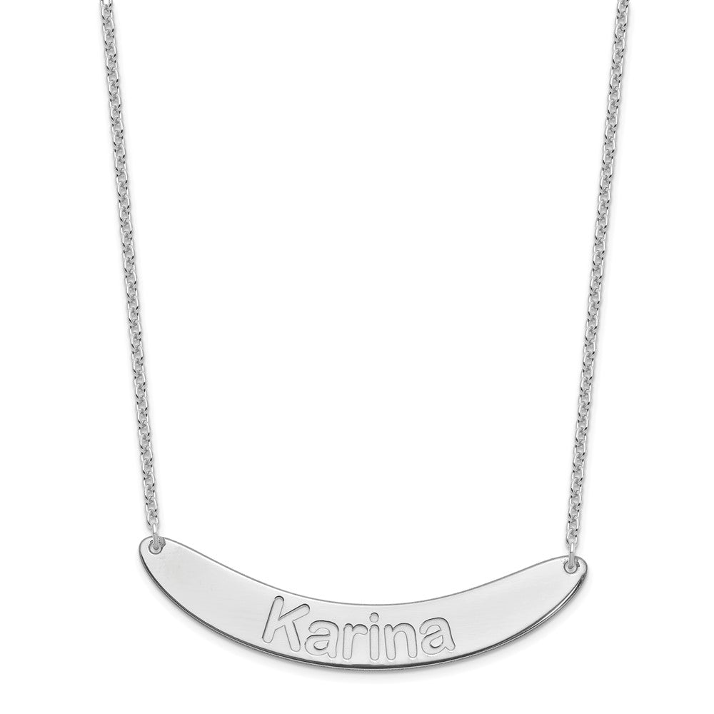 Sterling Silver Rhod Plated Large Arial Rounded Curved Bar Necklace