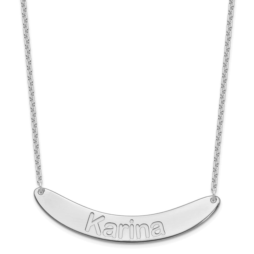 Sterling Silver Rhod Plated Large Arial Rounded Curved Bar Necklace