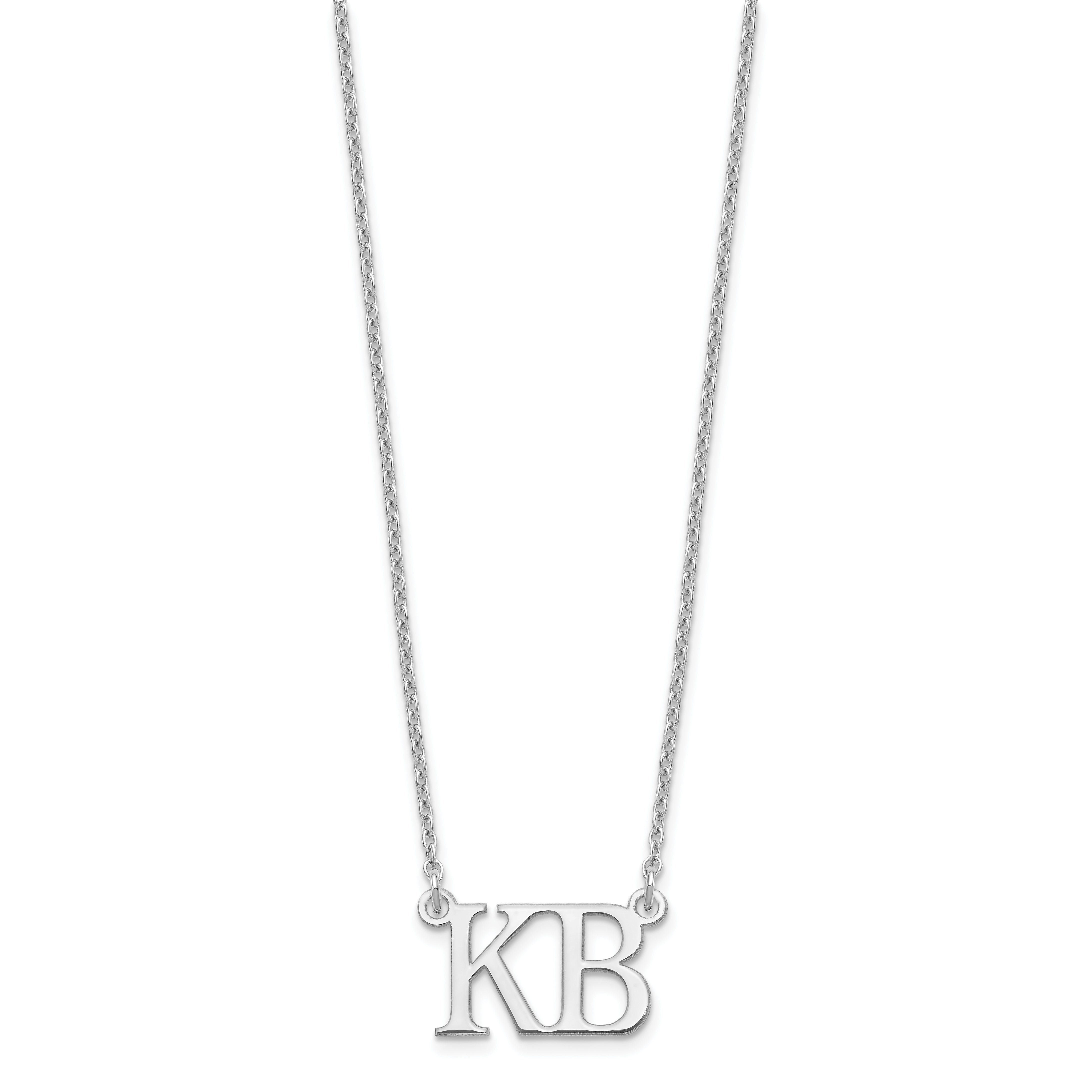 Sterling Silver Silver/Rhodium Plated Large 2 Initial Necklace