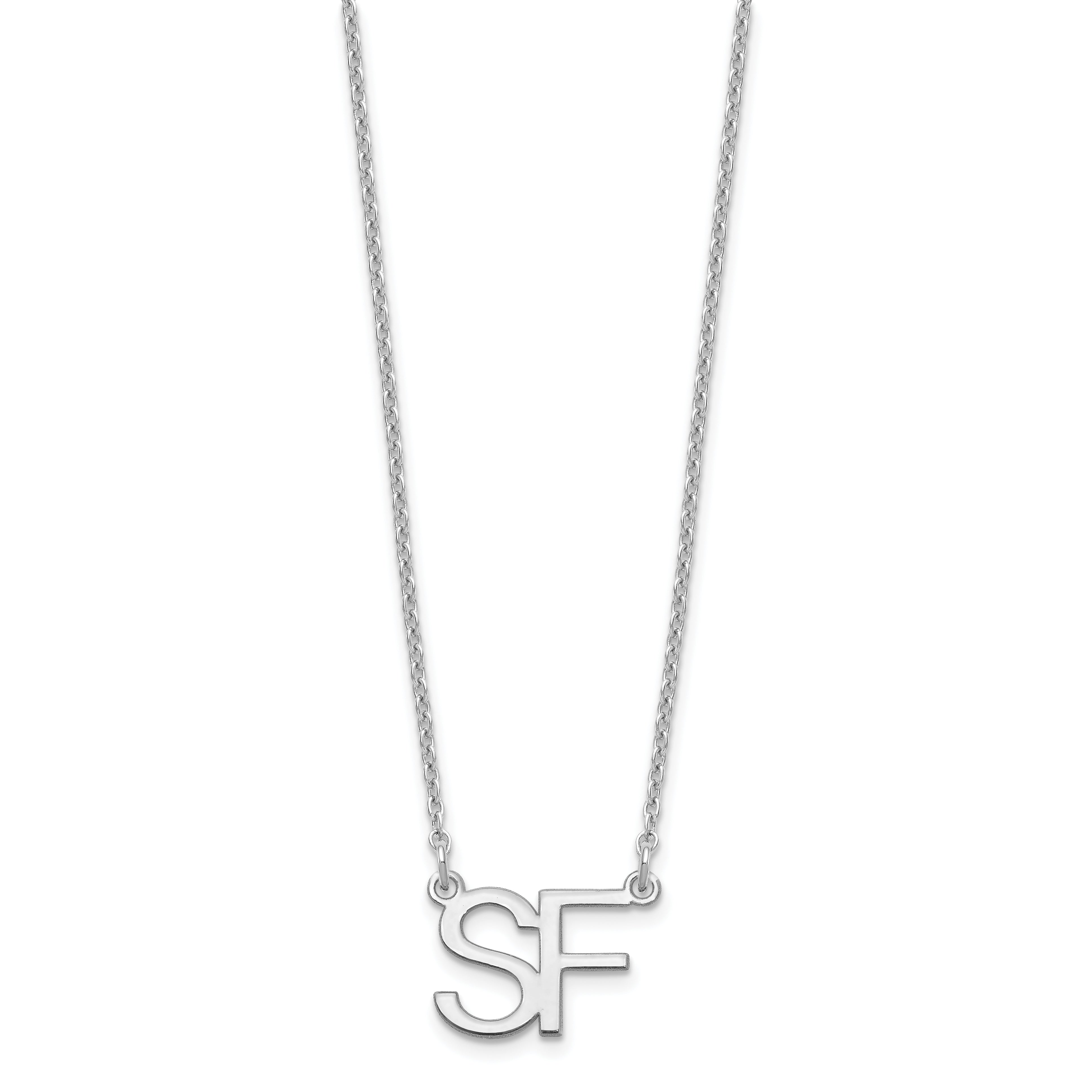Sterling Silver Silver/Rhodium Plated Large 2 Initial Necklace