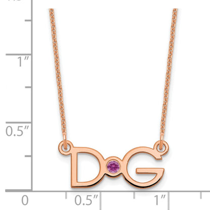 14K Rose Gold 2 Initials W/ Bezel Birthstone Necklace