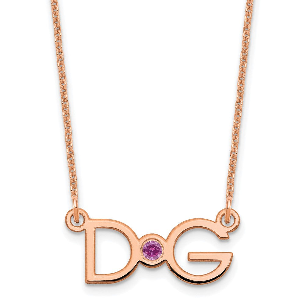 14K Rose Gold 2 Initials W/ Bezel Birthstone Necklace