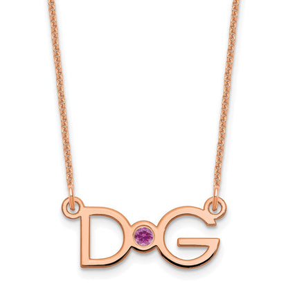 14K Rose Gold 2 Initials W/ Bezel Birthstone Necklace