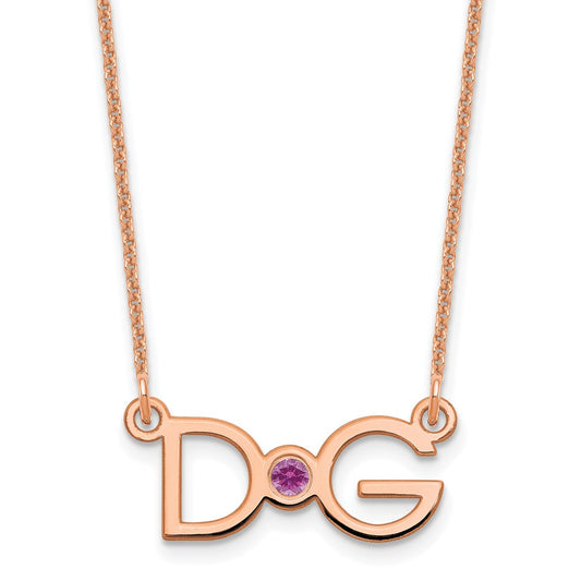 14K Rose Gold 2 Initials W/ Bezel Birthstone Necklace