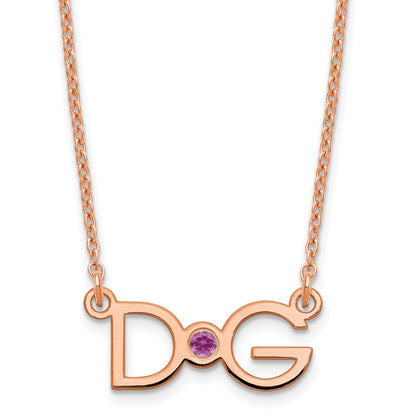 Rose Plated 2 Initials 14K Bezel Birthstone Necklace