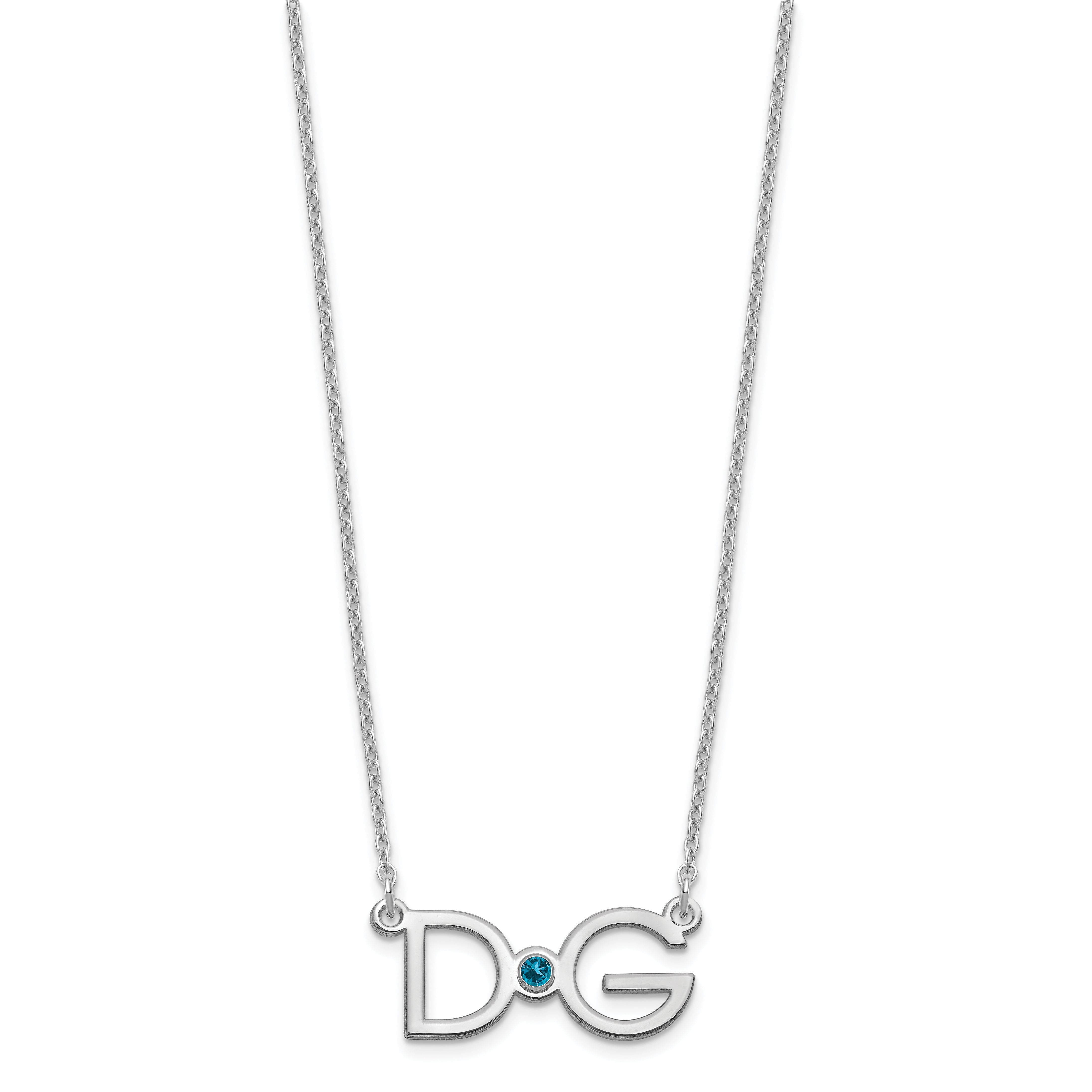 Sterling Silver Silver/Rhodium Plated Large 2 Initial With Birthstone Necklace