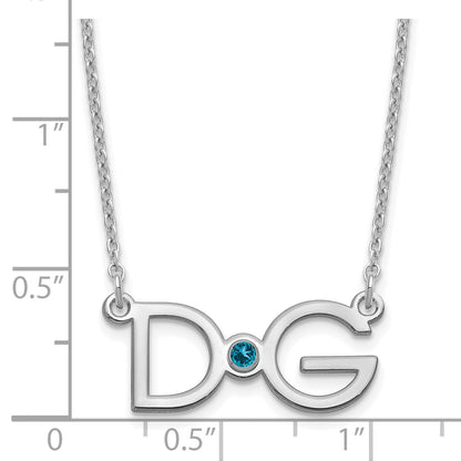 Sterling Silver Silver/Rhodium Plated Large 2 Initial With Birthstone Necklace