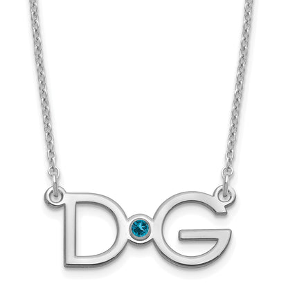 Sterling Silver Silver/Rhodium Plated Large 2 Initial With Birthstone Necklace