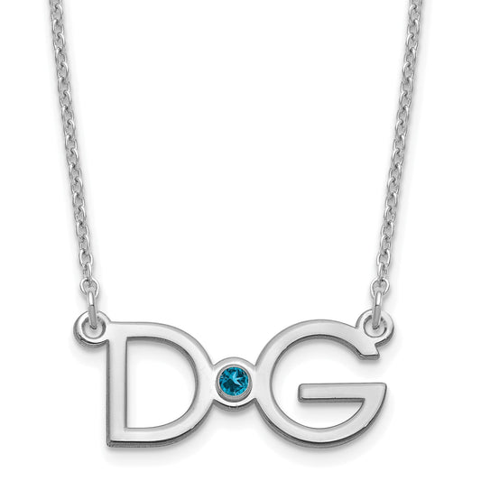 Sterling Silver Silver/Rhodium Plated Large 2 Initial With Birthstone Necklace