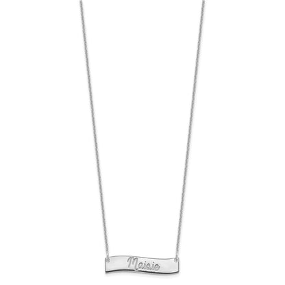 14K White Gold Small Always In My Heart Curved Bar Necklace