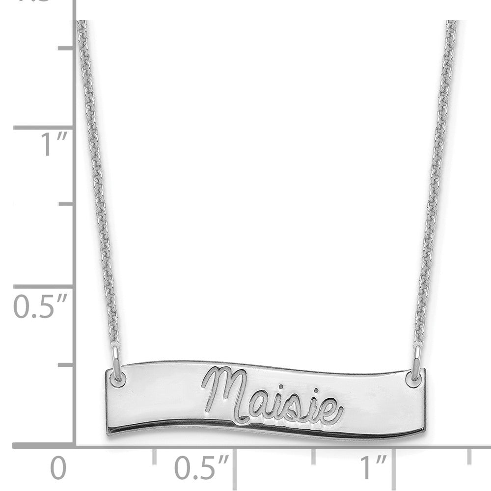 14K White Gold Small Always In My Heart Curved Bar Necklace