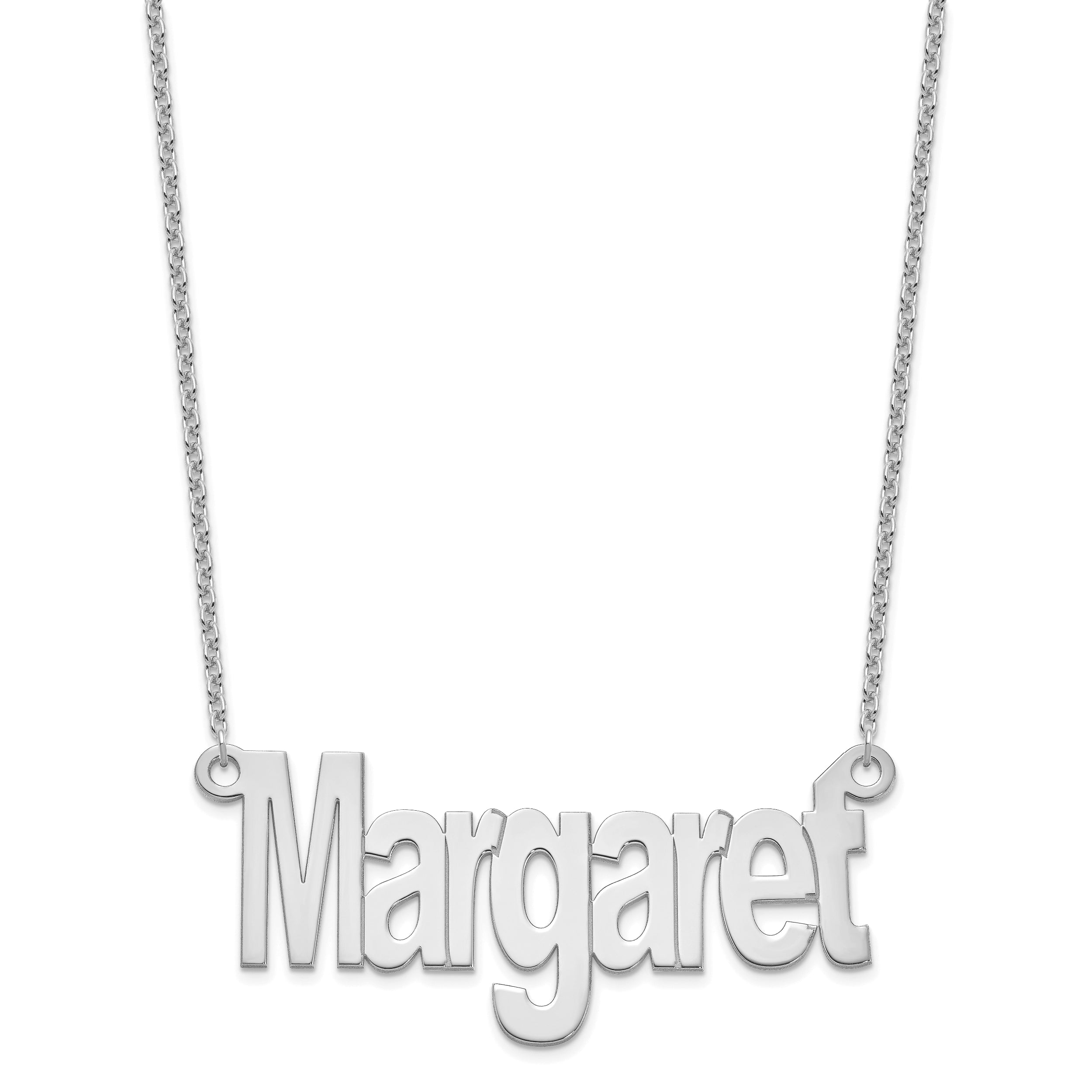 Sterling Silver Silver/Rhodium Plated Large Name Plate Necklace