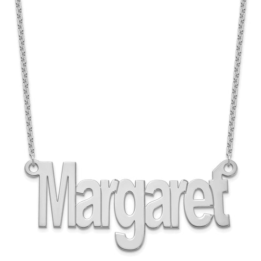 Sterling Silver Silver/Rhodium Plated Large Name Plate Necklace