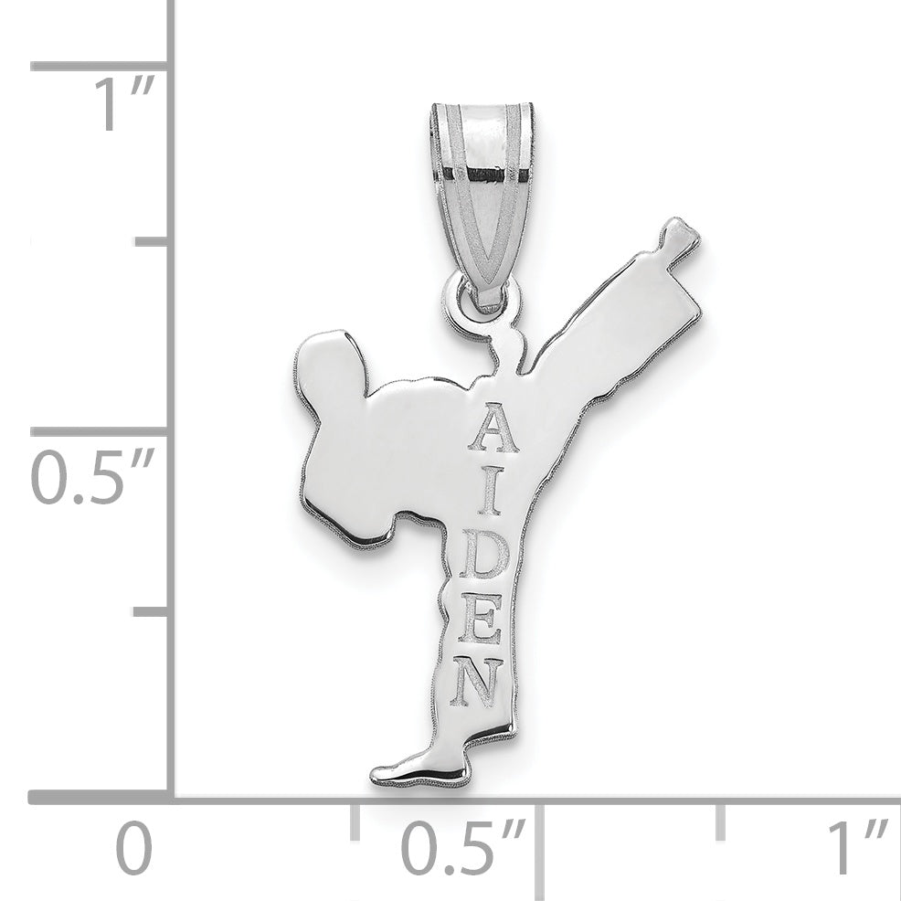 Sterling Silver Silver/Rhodium Plated Personalized Boy Karate Pendant