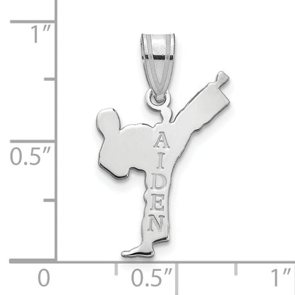 14K White Gold Personalized Boy Karate Pendant
