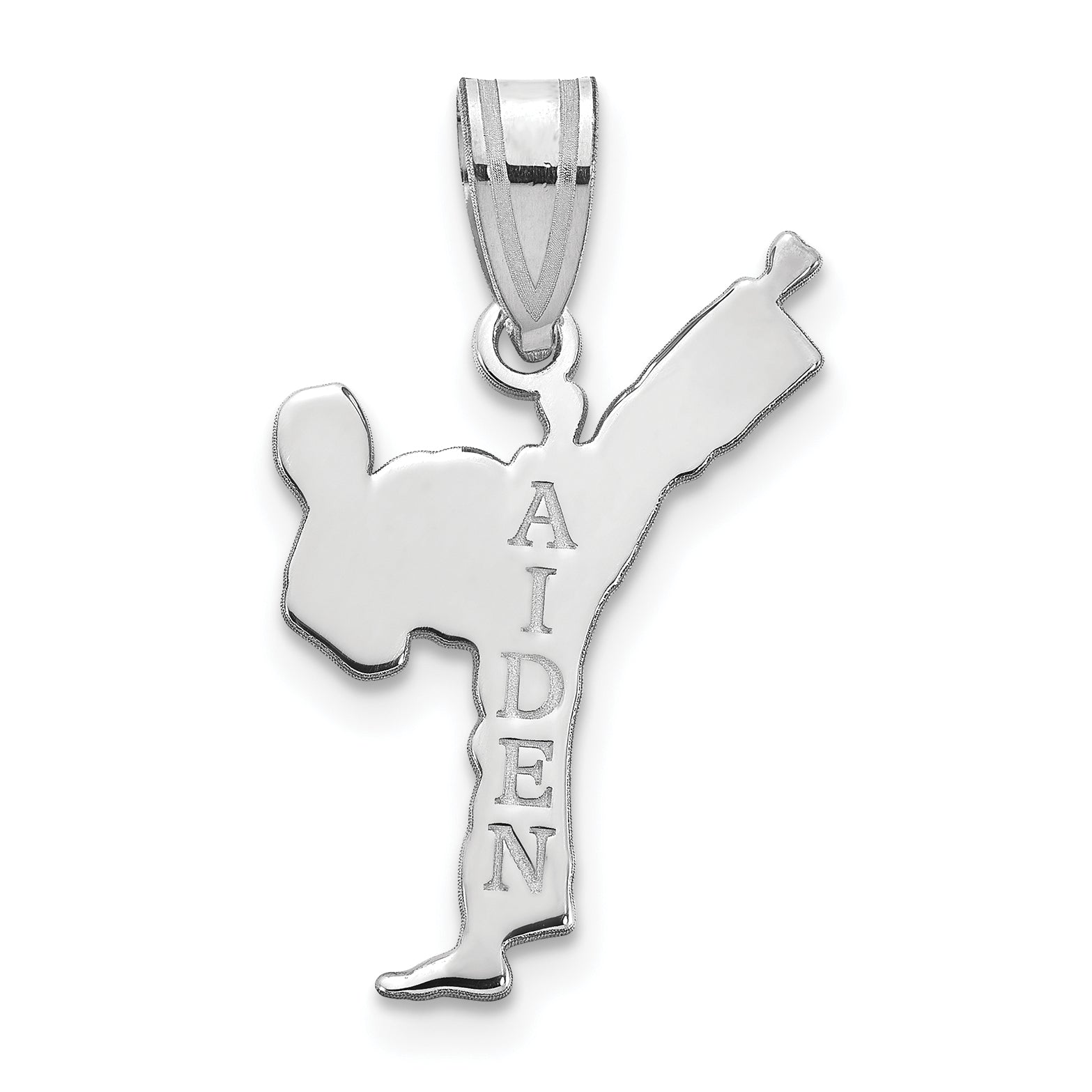 Sterling Silver Silver/Rhodium Plated Personalized Boy Karate Pendant