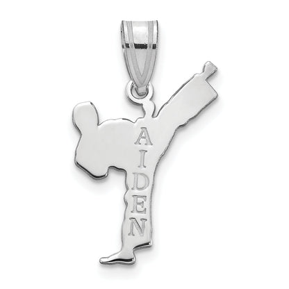 Sterling Silver Silver/Rhodium Plated Personalized Boy Karate Pendant