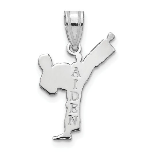 Sterling Silver Silver/Rhodium Plated Personalized Boy Karate Pendant