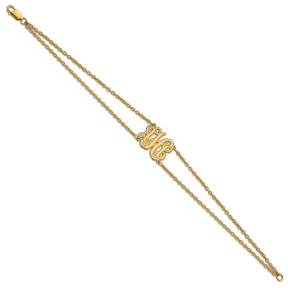 Gold Plated Double Chain Etched Monogram Bracelet