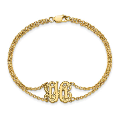 Gold Plated Double Chain Etched Monogram Bracelet
