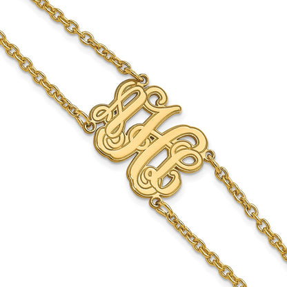 Gold Plated Double Chain Etched Monogram Bracelet