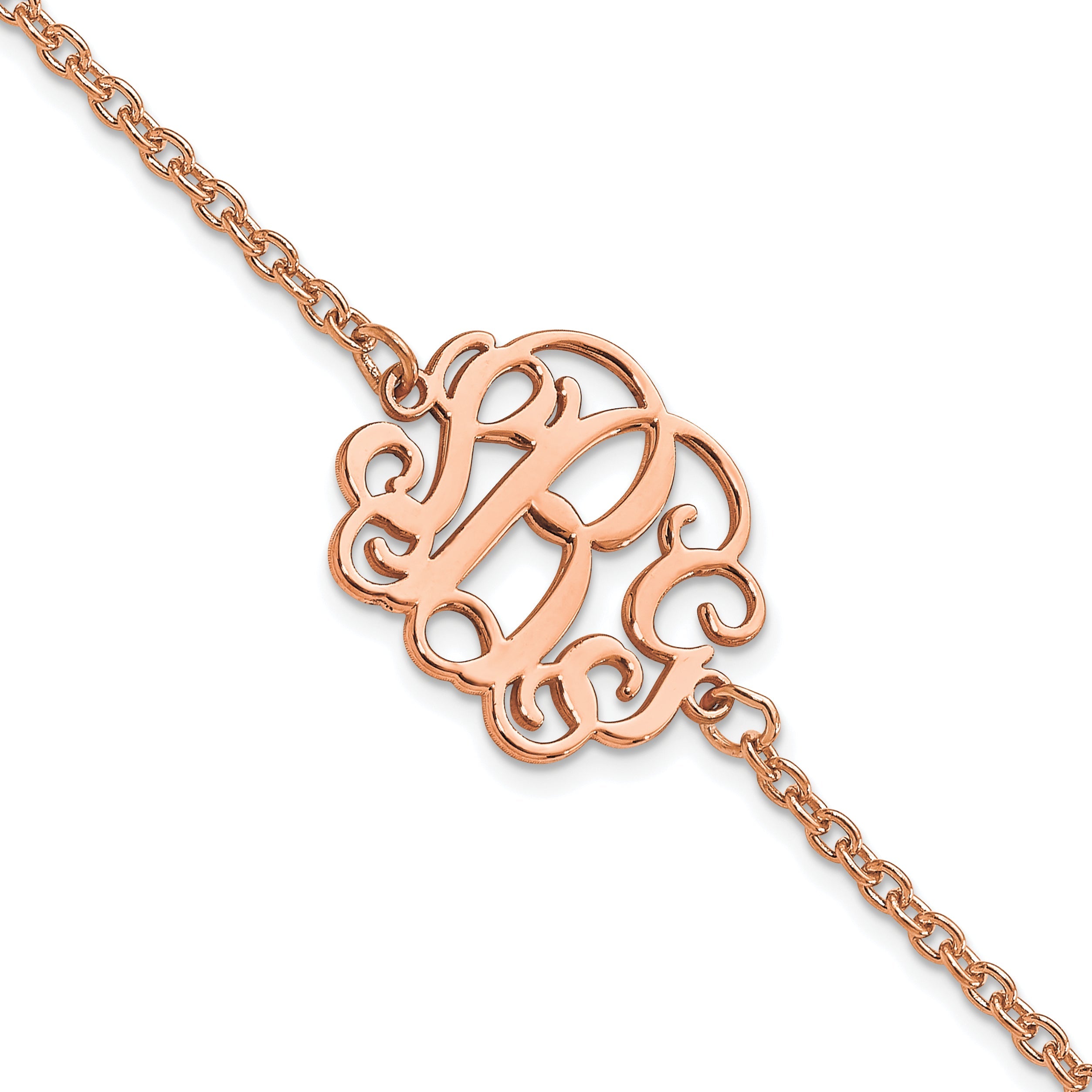 Rose Plated Sterling Silver/Rose Monogram Bracelet