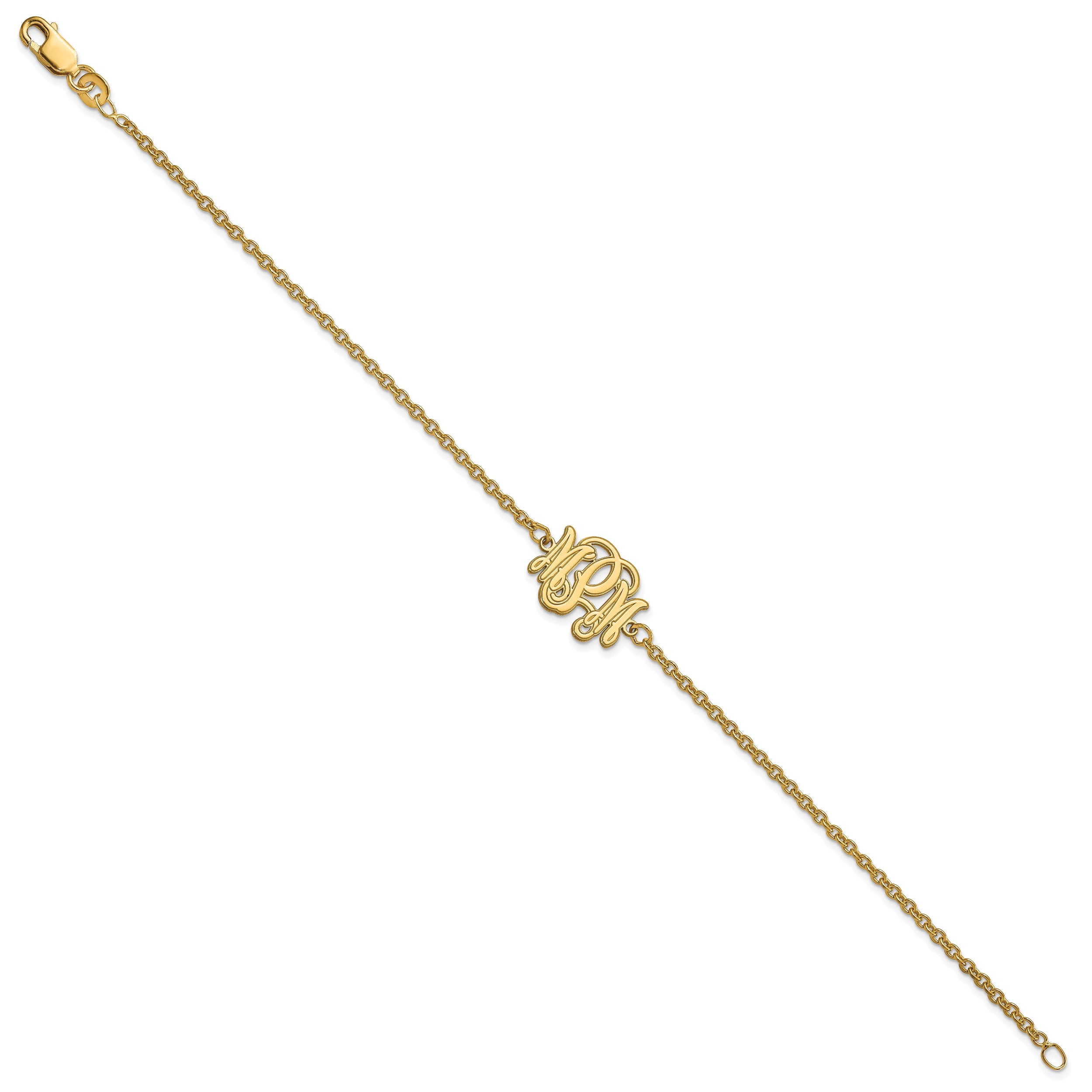 Gold Plated Sterling Silver/Gold Etched Monogram Bracelet