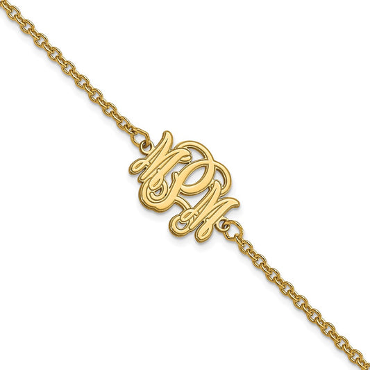 Gold Plated Sterling Silver/Gold Etched Monogram Bracelet