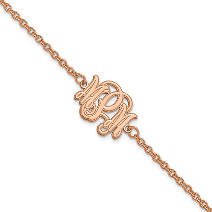 Rose Plated Sterling Silver/Rose Etched Monogram Bracelet