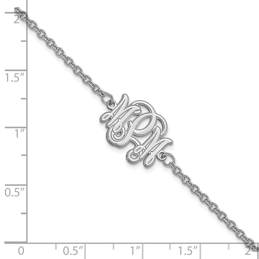 Sterling Silver Silver/Rhodium Plated Etched Monogram Bracelet