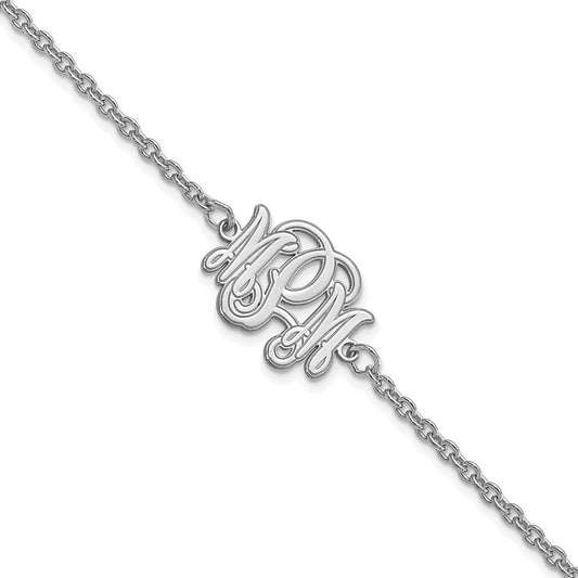 Sterling Silver Silver/Rhodium Plated Etched Monogram Bracelet
