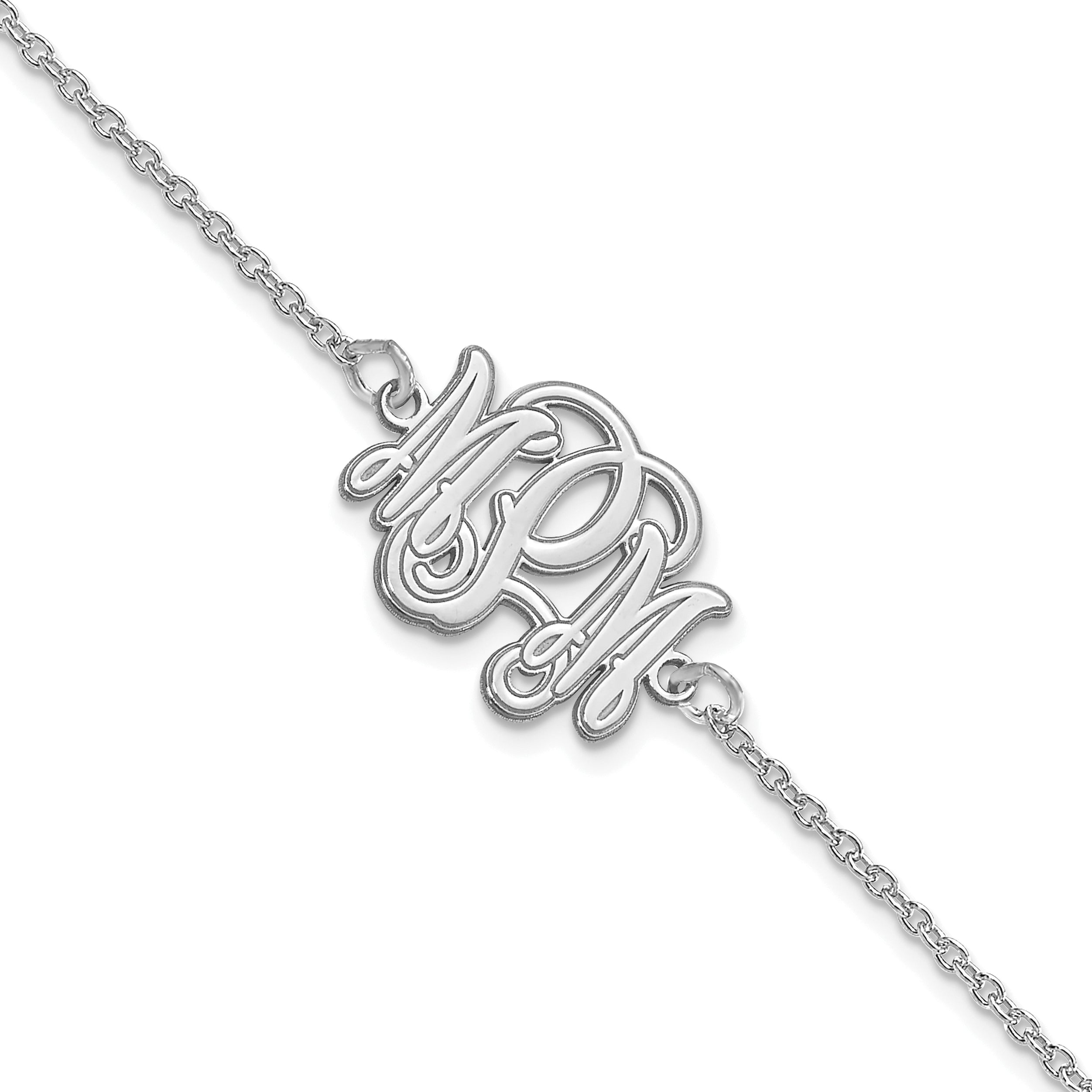 14K White Gold Etched Monogram Bracelet