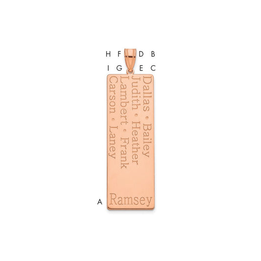 14K Rose Gold 8 Name Family Pendant