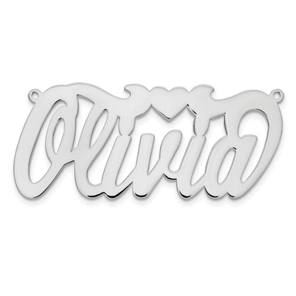 Sterling Silver Silver/Rhodium Plated Polished Heart Name Plate