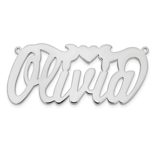Sterling Silver Silver/Rhodium Plated Polished Heart Name Plate