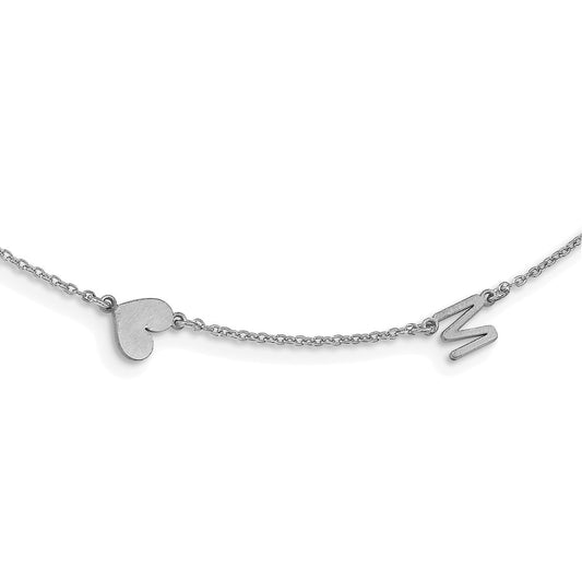 Sterling Silver Silver/Rhodium Plated Brushed 2 Initial/Symbol Necklace