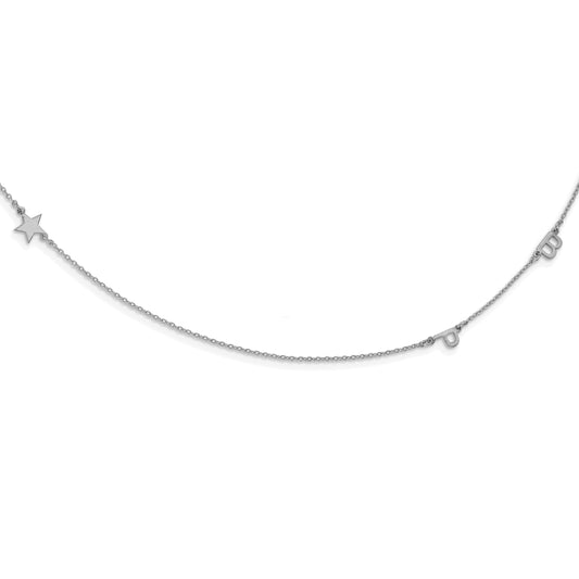 Sterling Silver Silver/Rhodium Plated Brushed 3 Initial/Symbol Necklace