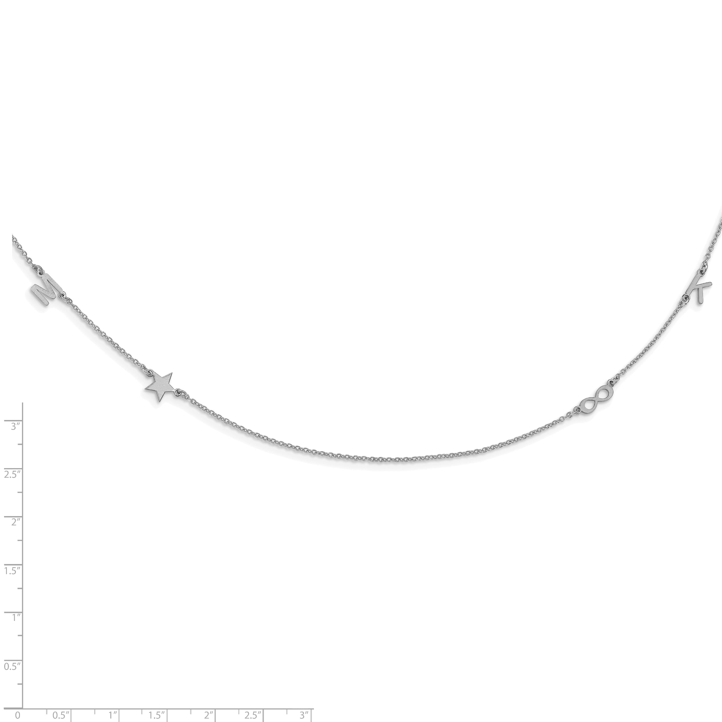 Sterling Silver Silver/Rhodium Plated Brushed 4 Initial/Symbol Necklace