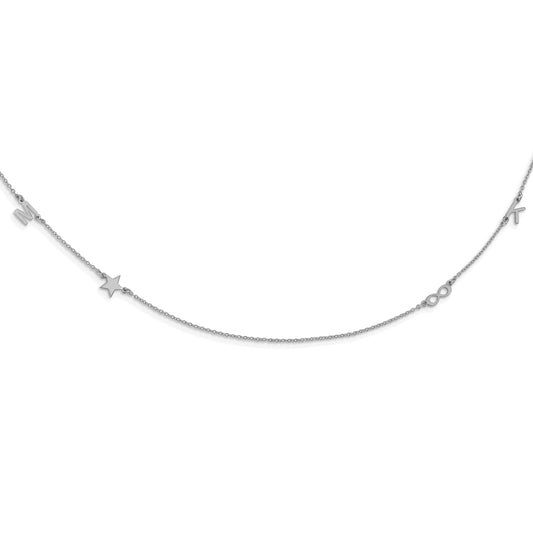Sterling Silver Silver/Rhodium Plated Brushed 4 Initial/Symbol Necklace