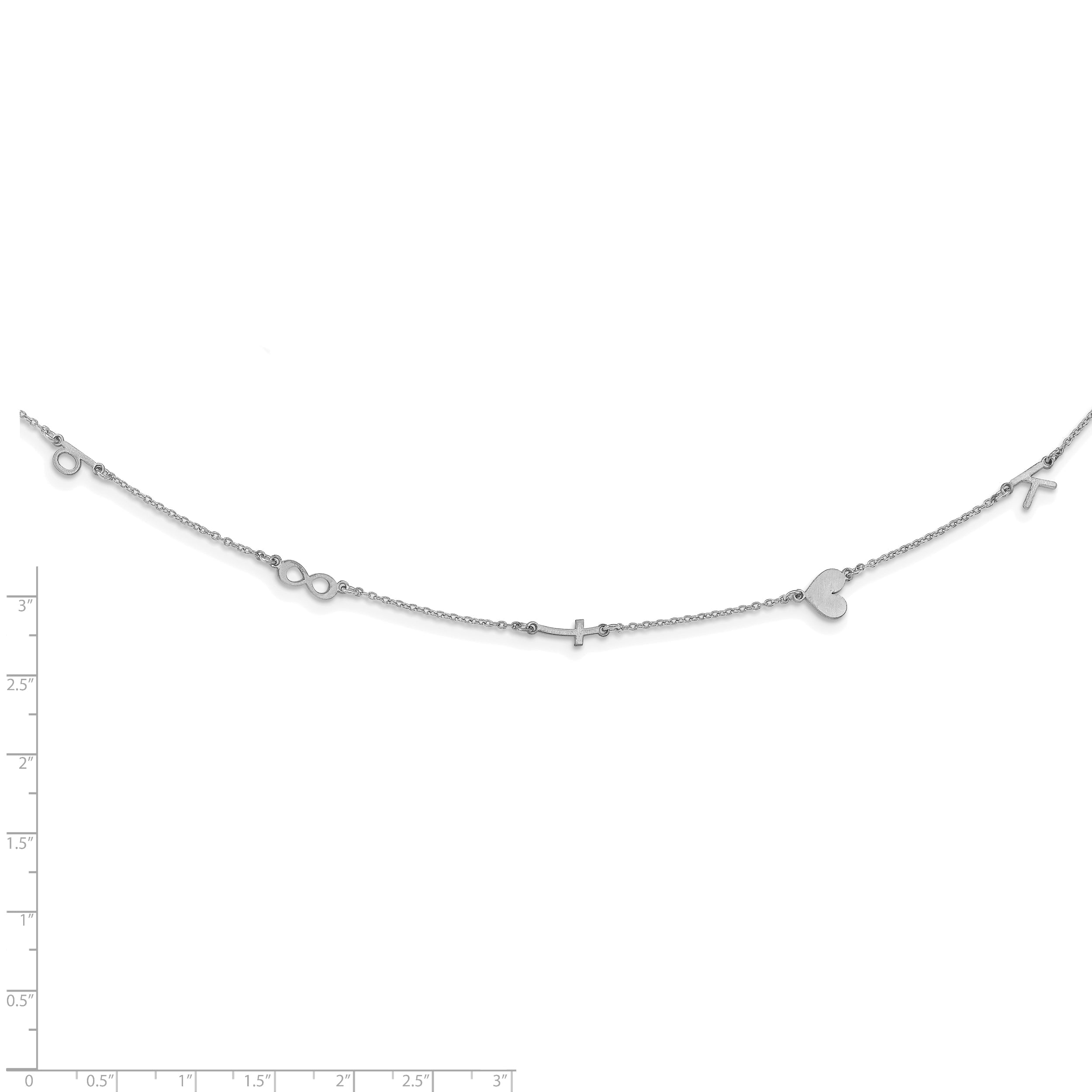 Sterling Silver Silver/Rhodium Plated Brushed 5 Initial/Symbol Necklace