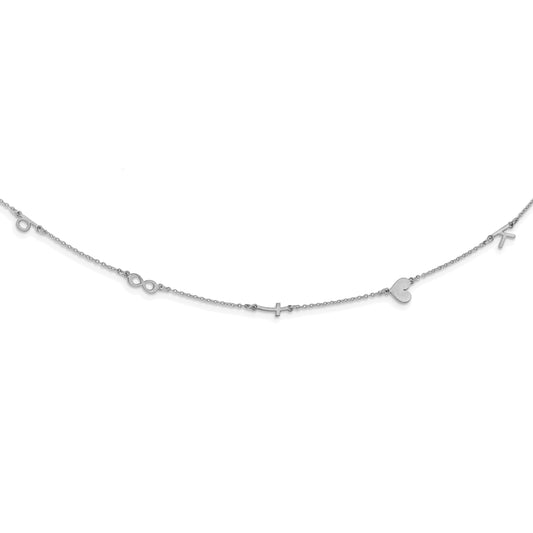 Sterling Silver Silver/Rhodium Plated Brushed 5 Initial/Symbol Necklace
