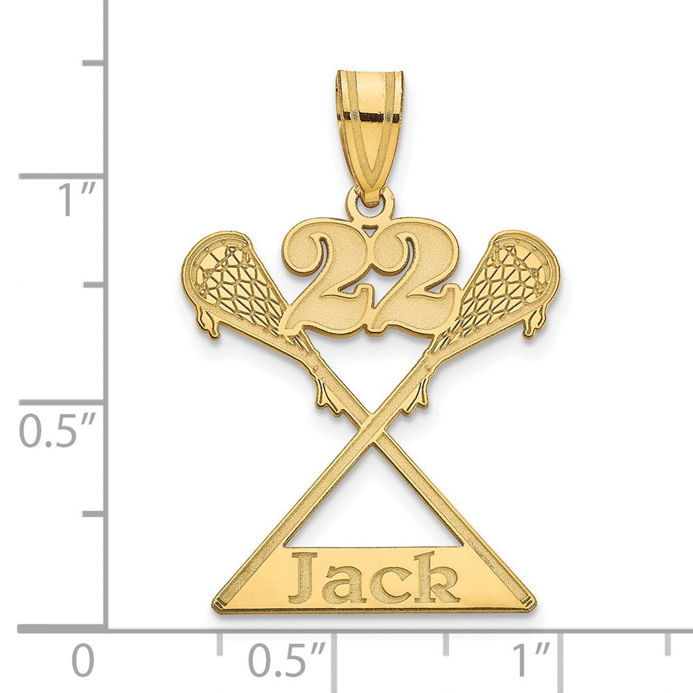 14K Yellow Gold Personalized Lacrosse Pendant