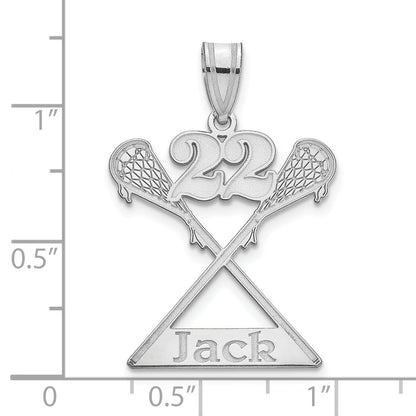 Sterling Silver Silver/Rhodium Plated Personalized Lacrosse Pendant