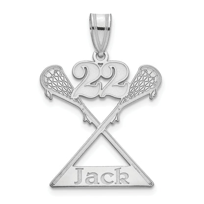 Sterling Silver Silver/Rhodium Plated Personalized Lacrosse Pendant