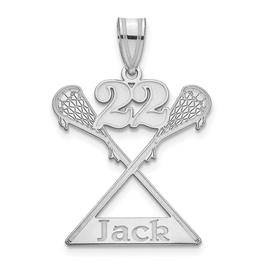 Sterling Silver Silver/Rhodium Plated Personalized Lacrosse Pendant