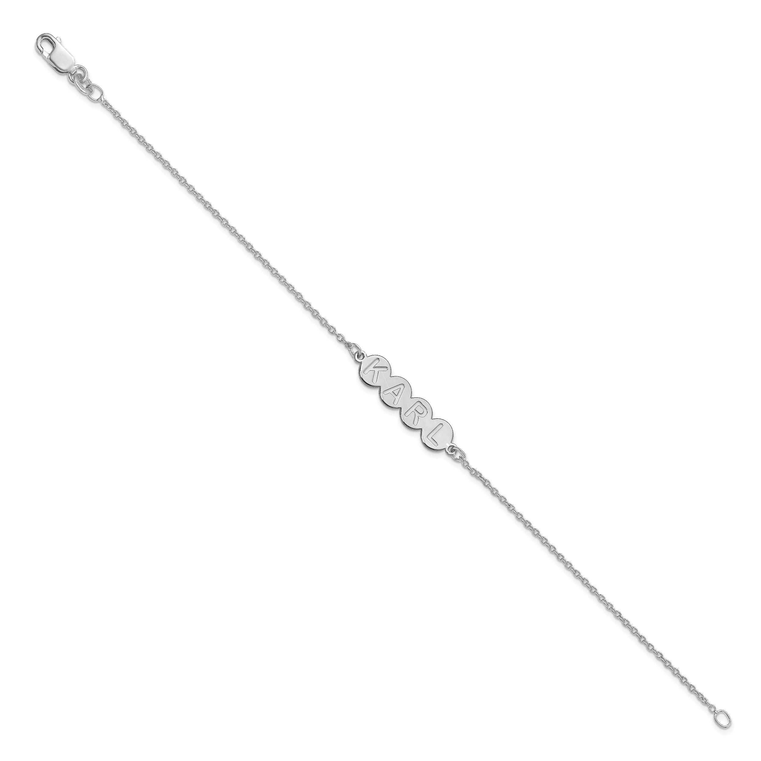 Sterling Silver Silver/Rhodium Plated 4 Letter Bubble Bracelet
