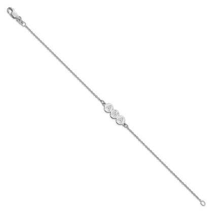 Sterling Silver Silver/Rhodium Plated 3 Letter Bubble Bracelet