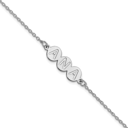 Sterling Silver Silver/Rhodium Plated 3 Letter Bubble Bracelet