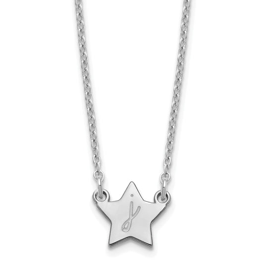 Sterling Silver Silver/Rhodium Plated Initial Star Necklace
