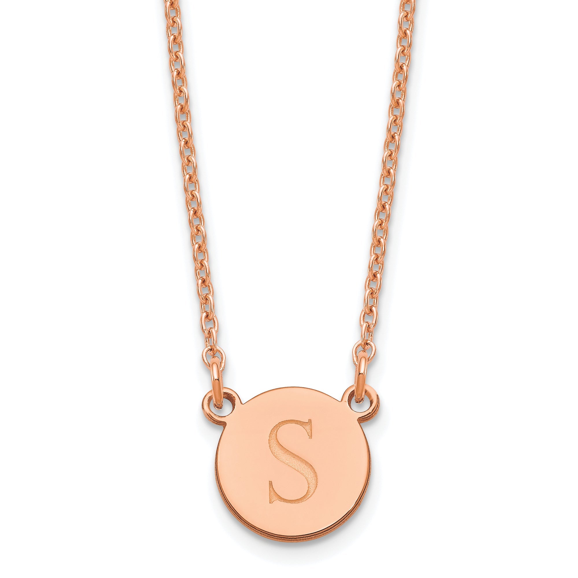 Rose Plated Sterling Silver/Rose Round Initial Necklace
